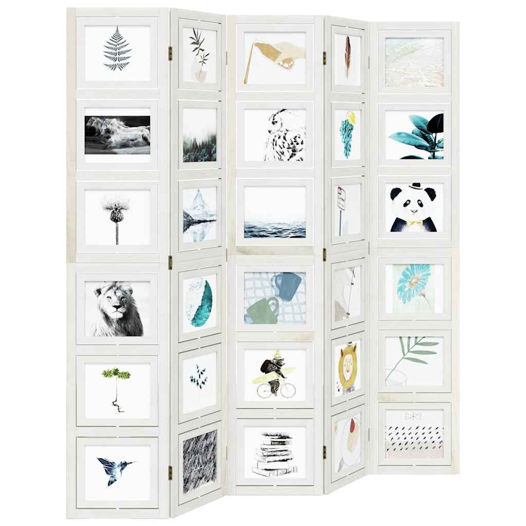 Divisorio Ambienti 5Pannelli Bianco Legno Massello di Paulownia 358695