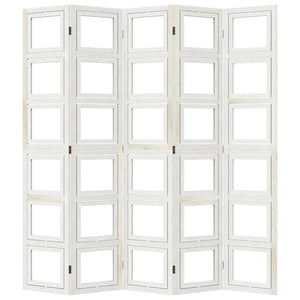 Divisorio Ambienti 5Pannelli Bianco Legno Massello di Paulownia