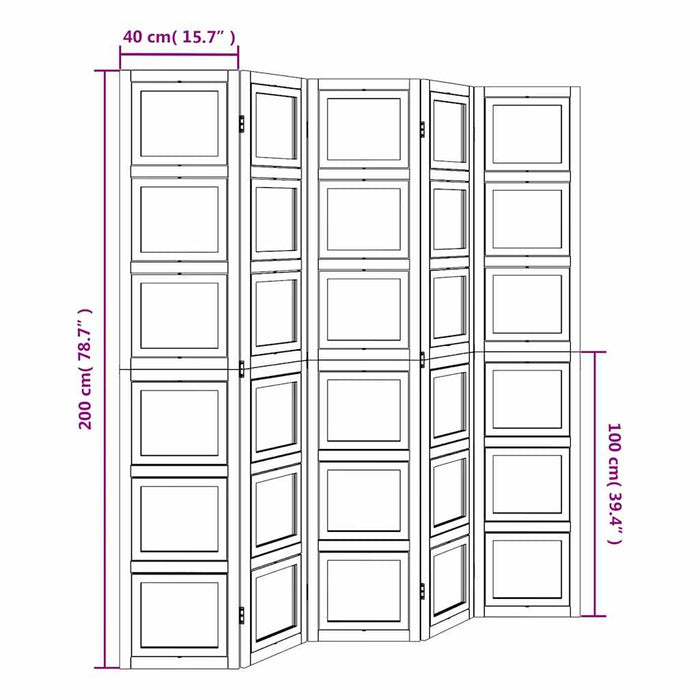 Divisorio Ambienti 5Pannelli Bianco Legno Massello di Paulownia