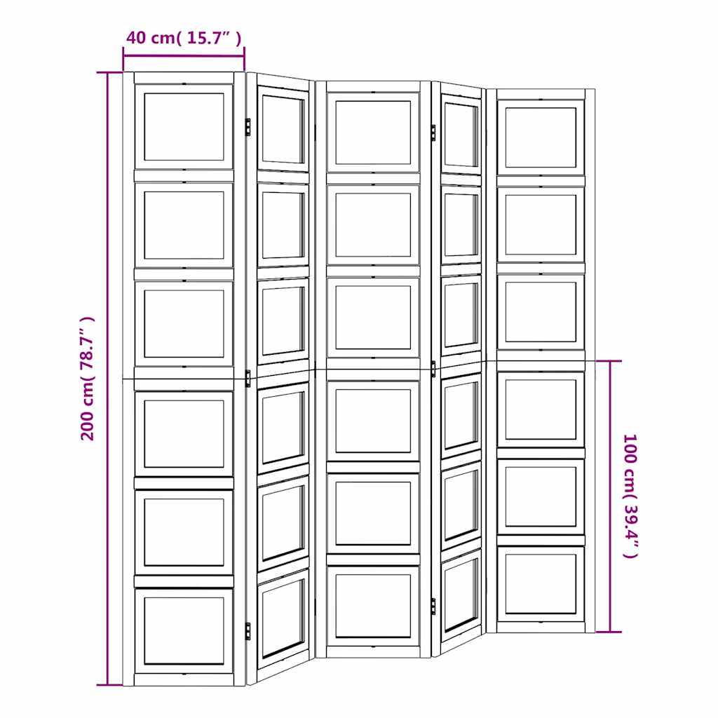 Divisorio Ambienti 5Pannelli Bianco Legno Massello di Paulownia 358695