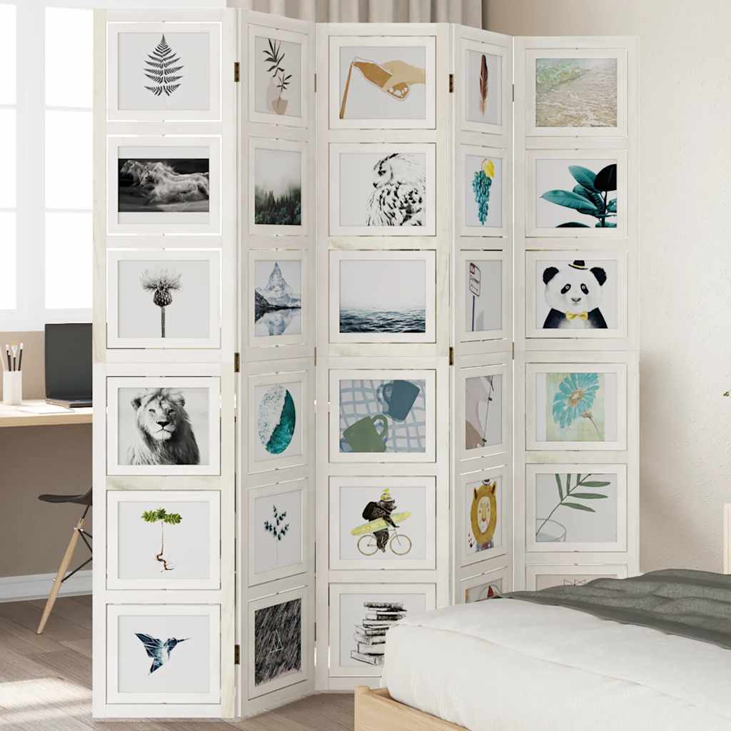 Divisorio Ambienti 5Pannelli Bianco Legno Massello di Paulownia 358695