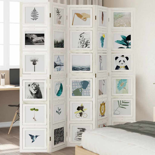 Divisorio Ambienti 5Pannelli Bianco Legno Massello di Paulownia 358695