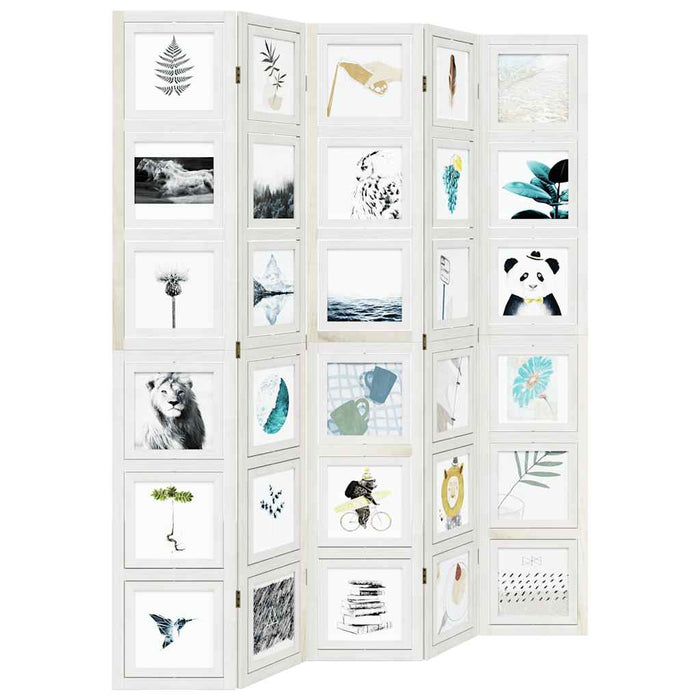 Divisorio Ambienti 5Pannelli Bianco Legno Massello di Paulownia 358696