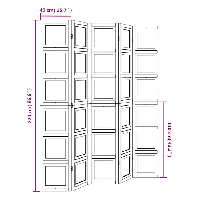 Divisorio Ambienti 5Pannelli Bianco Legno Massello di Paulownia 358696