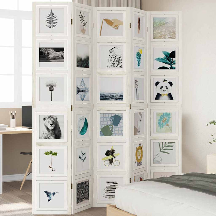 Divisorio Ambienti 5Pannelli Bianco Legno Massello di Paulownia 358696