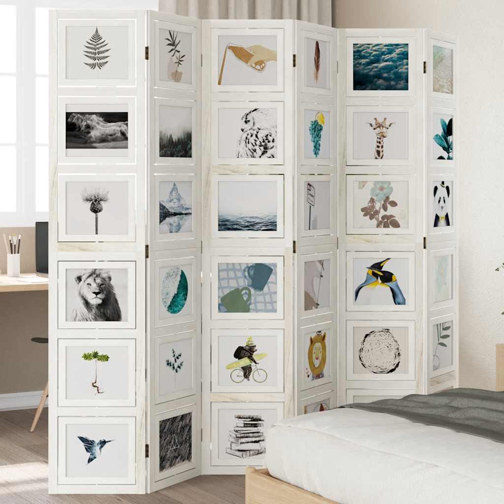 Divisorio Ambienti 6Pannelli Bianco Legno Massello di Paulownia 358699