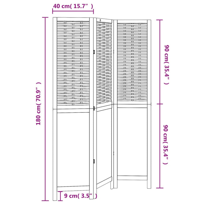 Divisorio Ambienti 3 Pannelli Marrone Scuro Massello Paulownia 358702
