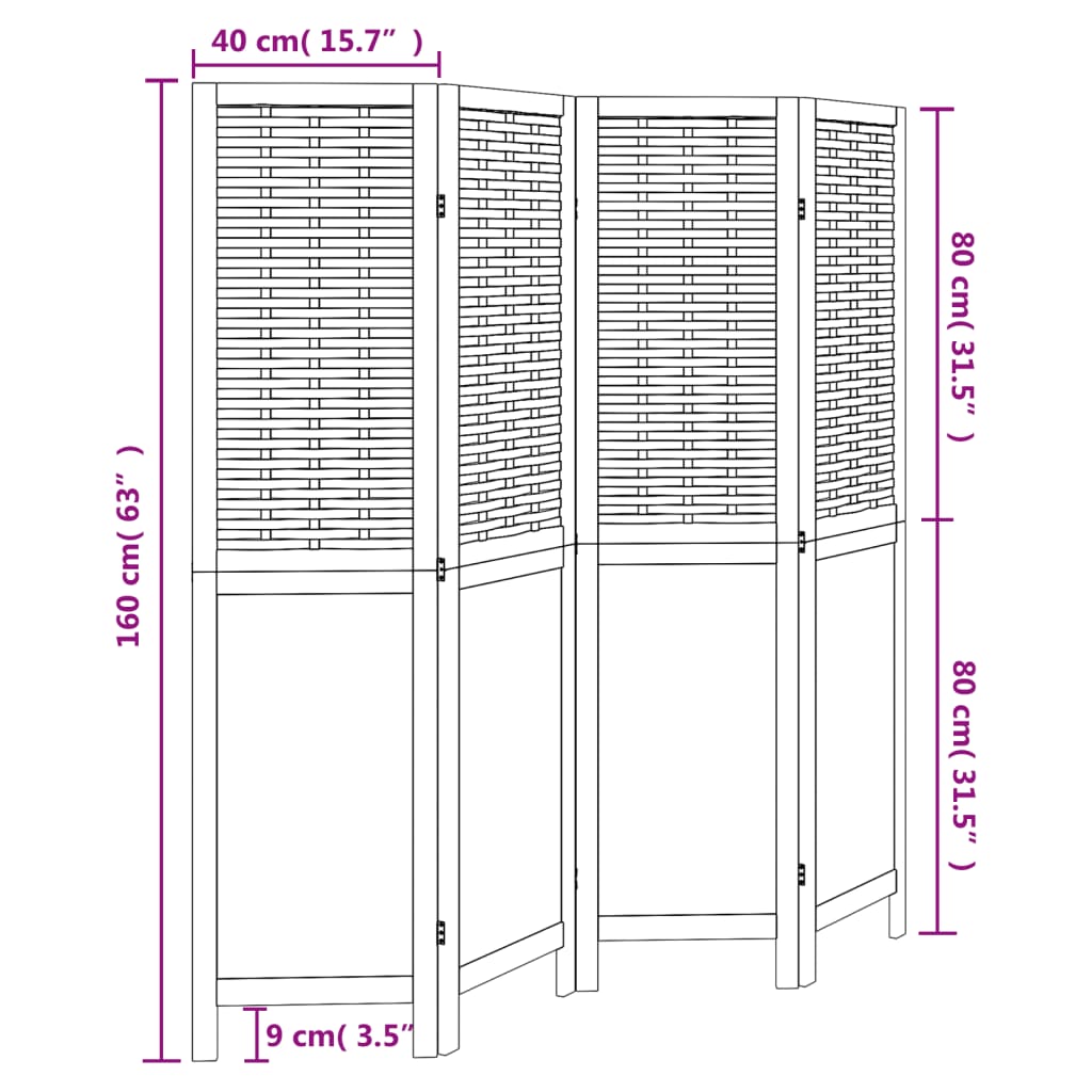 Divisorio Ambienti 4 Pannelli Marrone Scuro Massello Paulownia 358705