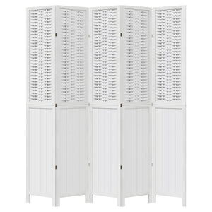 Divisorio Ambienti 5Pannelli Bianco Legno Massello di Paulownia 358728