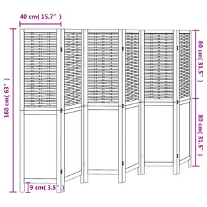 Divisorio Ambienti 6Pannelli Bianco Legno Massello di Paulownia 358729