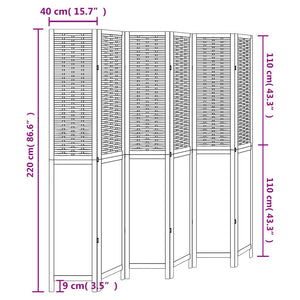 Divisorio Ambienti 6Pannelli Bianco Legno Massello di Paulownia 358732