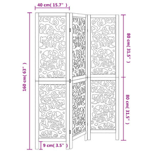 Divisorio Ambienti 3Pannelli Bianco Legno Massello di Paulownia 358733