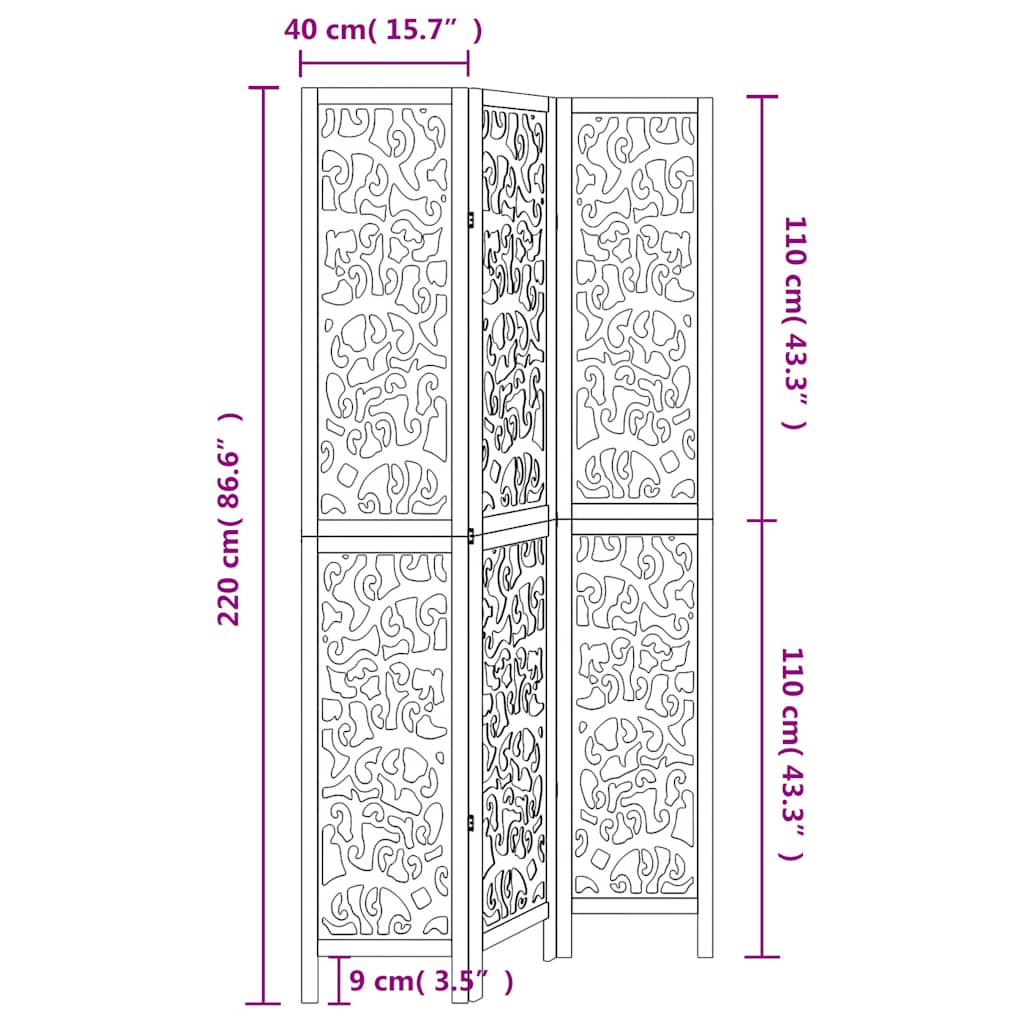 Divisorio Ambienti 3Pannelli Bianco Legno Massello di Paulownia 358736