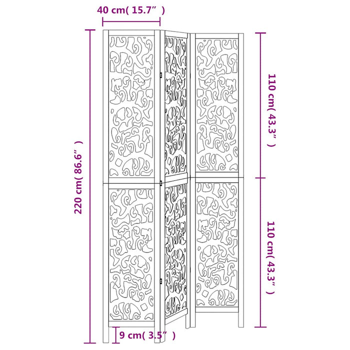 Divisorio Ambienti 3Pannelli Bianco Legno Massello di Paulownia 358736
