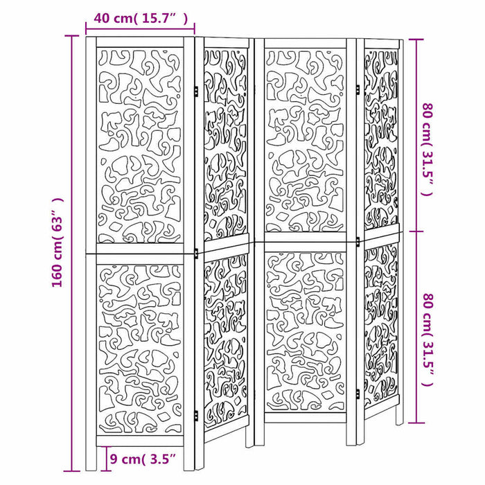 Divisorio Ambienti 4Pannelli Bianco Legno Massello di Paulownia 358737