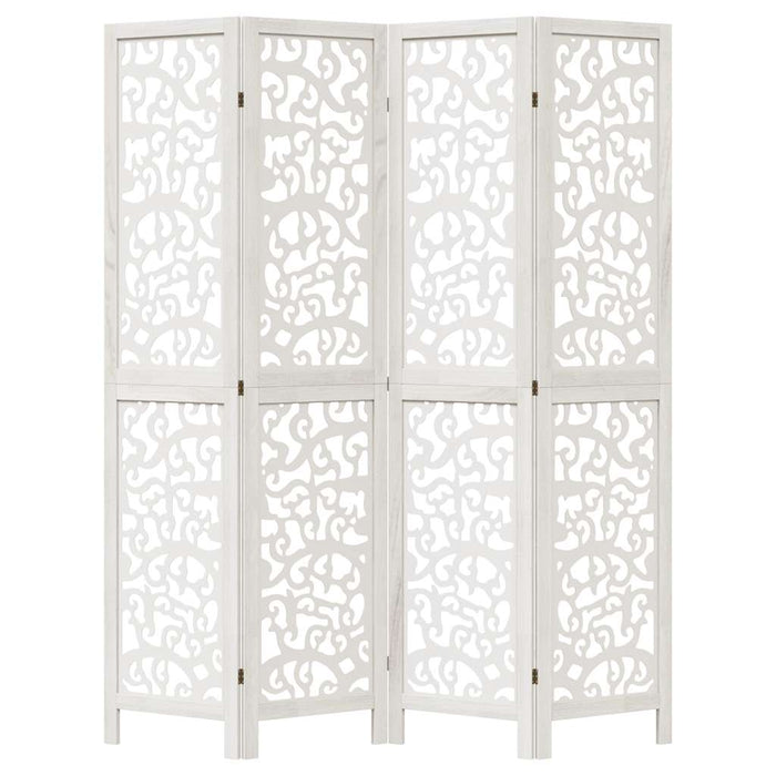 Divisorio Ambienti 4Pannelli Bianco Legno Massello di Paulownia 358738