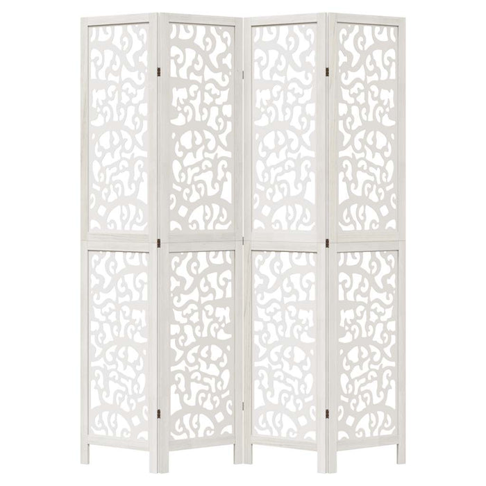 Divisorio Ambienti 4Pannelli Bianco Legno Massello di Paulownia 358739