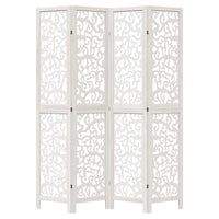 Divisorio Ambienti 4Pannelli Bianco Legno Massello di Paulownia 358739