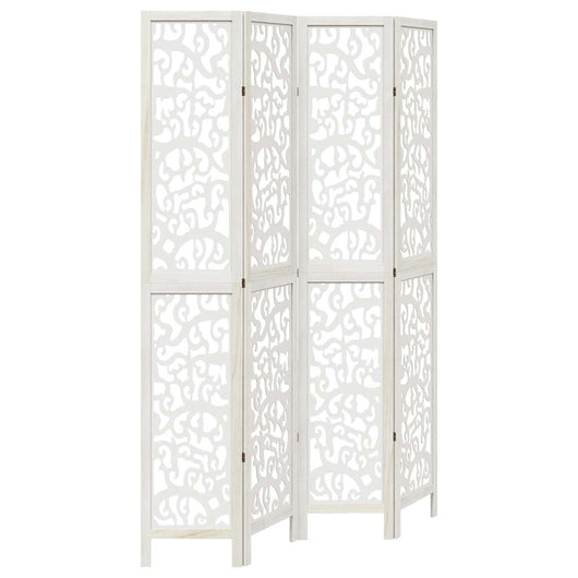 Divisorio Ambienti 4Pannelli Bianco Legno Massello di Paulownia 358740