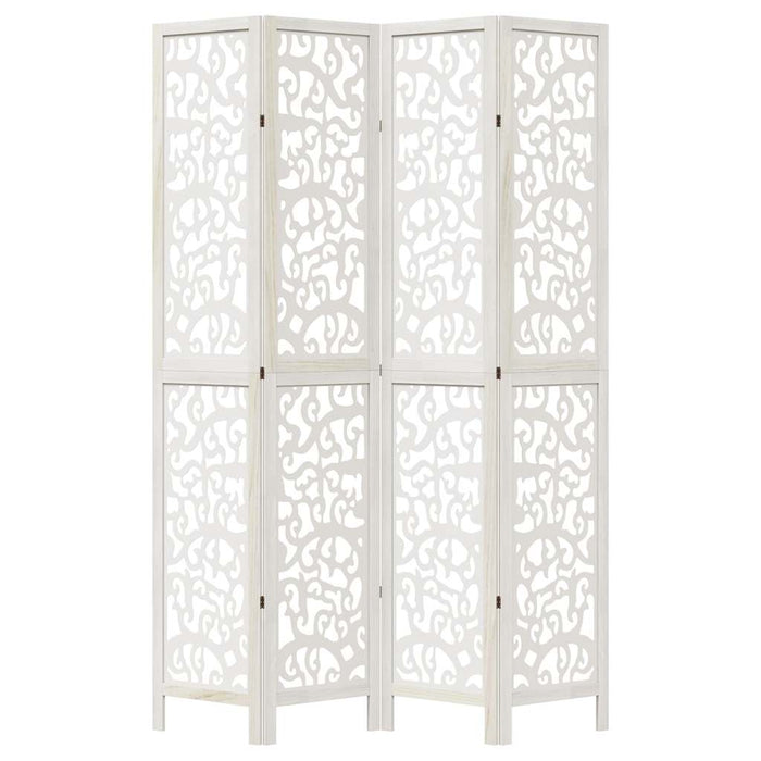 Divisorio Ambienti 4Pannelli Bianco Legno Massello di Paulownia 358740