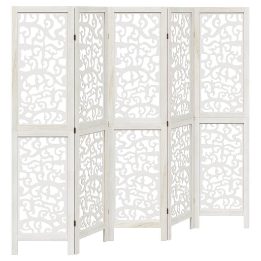 Divisorio Ambienti 5Pannelli Bianco Legno Massello di Paulowniacod mxl 91305