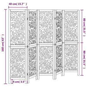 Divisorio Ambienti 5Pannelli Bianco Legno Massello di Paulownia 358741