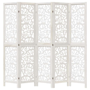 Divisorio Ambienti 5Pannelli Bianco Legno Massello di Paulownia 358742