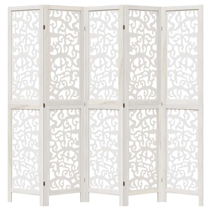 Divisorio Ambienti 5Pannelli Bianco Legno Massello di Paulownia 358742