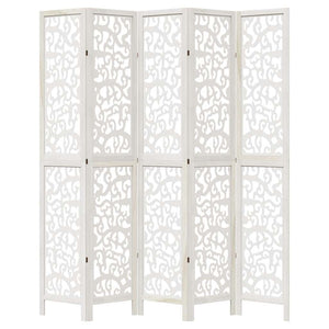 Divisorio Ambienti 5Pannelli Bianco Legno Massello di Paulownia 358744