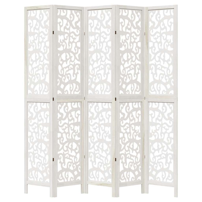 Divisorio Ambienti 5Pannelli Bianco Legno Massello di Paulownia 358744