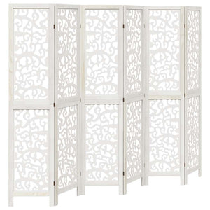 Divisorio Ambienti 6Pannelli Bianco Legno Massello di Paulownia 358747