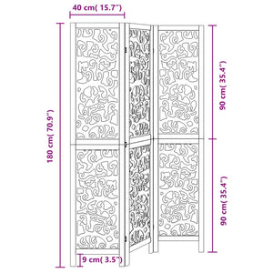 vidaXL Divisorio Ambienti 3 Pannelli Nero Legno Massello di Paulownia