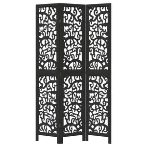 Divisorio Ambienti 3 Pannelli Nero Legno Massello di Paulownia 358751