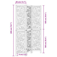 vidaXL Divisorio Ambienti 3 Pannelli Nero Legno Massello di Paulownia