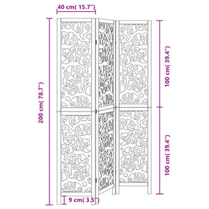 vidaXL Divisorio Ambienti 3 Pannelli Nero Legno Massello di Paulownia