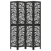 Divisorio Ambienti 4 Pannelli Nero Legno Massello di Paulownia 358756