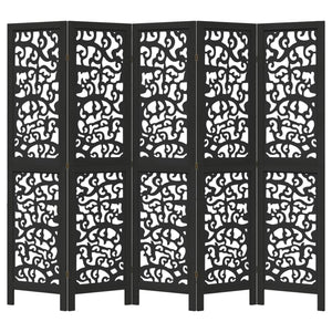 Divisorio Ambienti 5 Pannelli Nero Legno Massello di Paulownia 358757