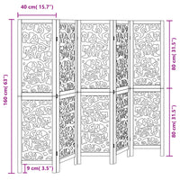 Divisorio Ambienti 5 Pannelli Nero Legno Massello di Paulownia 358757