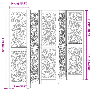 Divisorio Ambienti 5 Pannelli Nero Legno Massello di Paulownia 358757