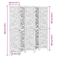 vidaXL Divisorio Ambienti 5 Pannelli Nero Legno Massello di Paulownia