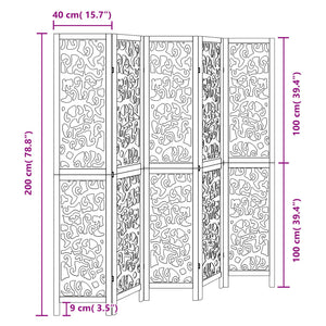 vidaXL Divisorio Ambienti 5 Pannelli Nero Legno Massello di Paulownia