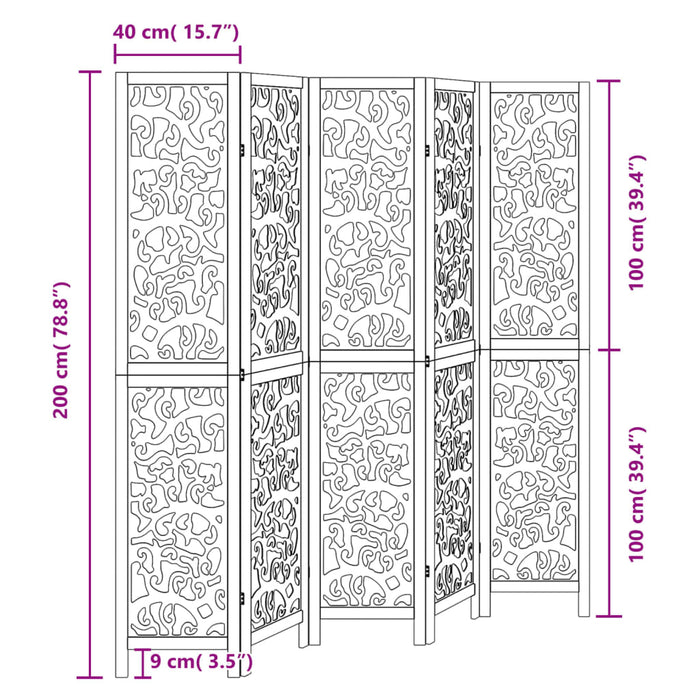 vidaXL Divisorio Ambienti 5 Pannelli Nero Legno Massello di Paulownia