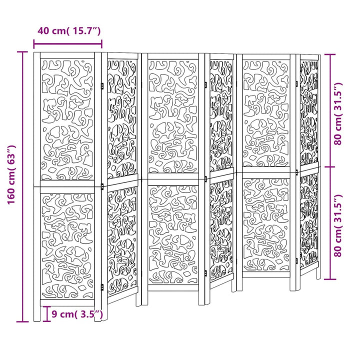 Divisorio Ambienti 6 Pannelli Nero Legno Massello di Paulownia 358761