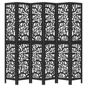 Divisorio Ambienti 6 Pannelli Nero Legno Massello di Paulownia 358764