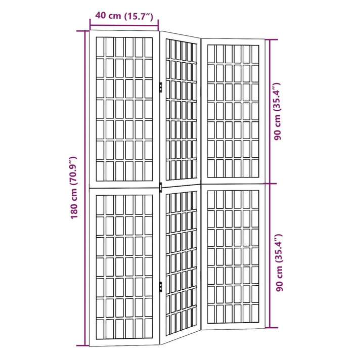 vidaXL Divisorio Ambienti 3 Pannelli Nero Legno Massello di Paulownia