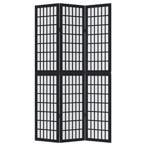 Divisorio Ambienti 3 Pannelli Nero Legno Massello di Paulownia 358767