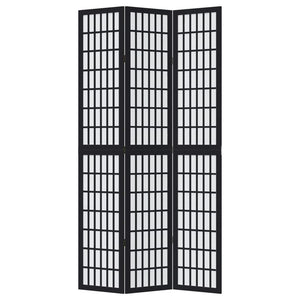 Divisorio Ambienti 3 Pannelli Nero Legno Massello di Paulownia 358768
