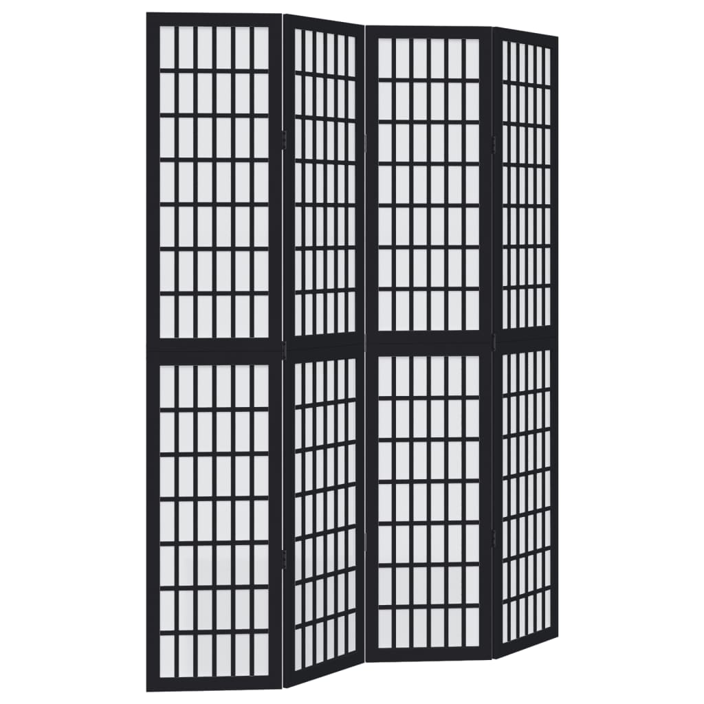 Divisorio Ambienti 4 Pannelli Nero Legno Massello di Paulownia 358771