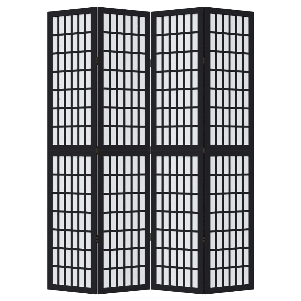Divisorio Ambienti 4 Pannelli Nero Legno Massello di Paulownia 358771