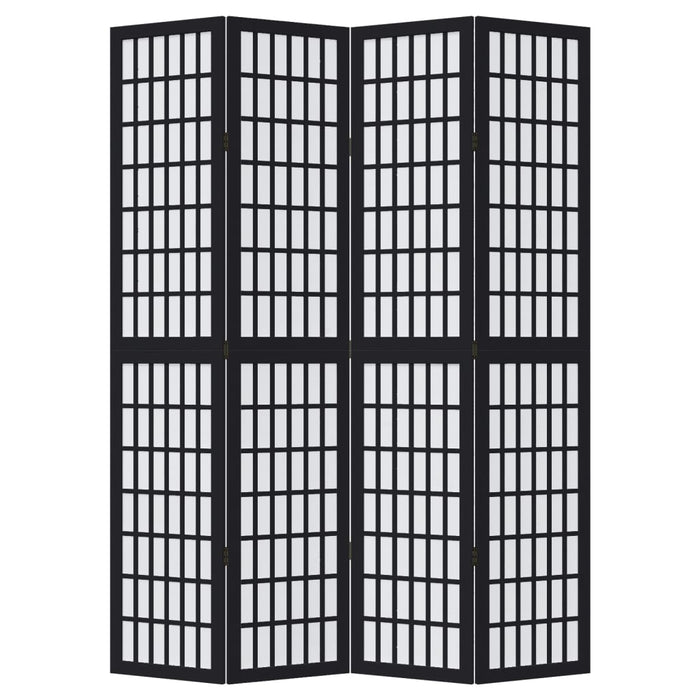 Divisorio Ambienti 4 Pannelli Nero Legno Massello di Paulownia 358771